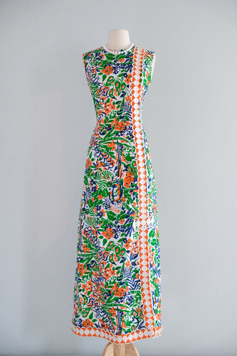 Vintage 1970's Impressionist Floral Maxi Dress by Shifts International of Miami / SM