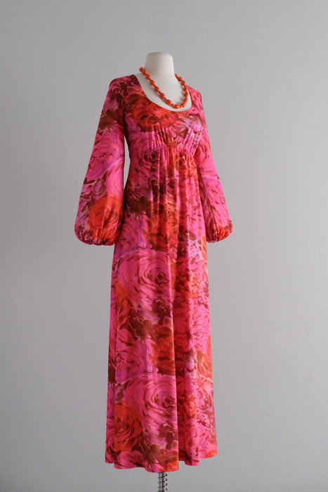 HOT PINK 1960's Vanity Fair Hostess Dress / Sz M