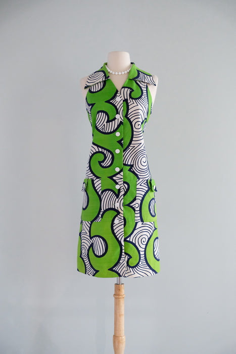 Vintage 1960's Lime Green & Navy Psychedelic Shift Dress by Andrade / S
