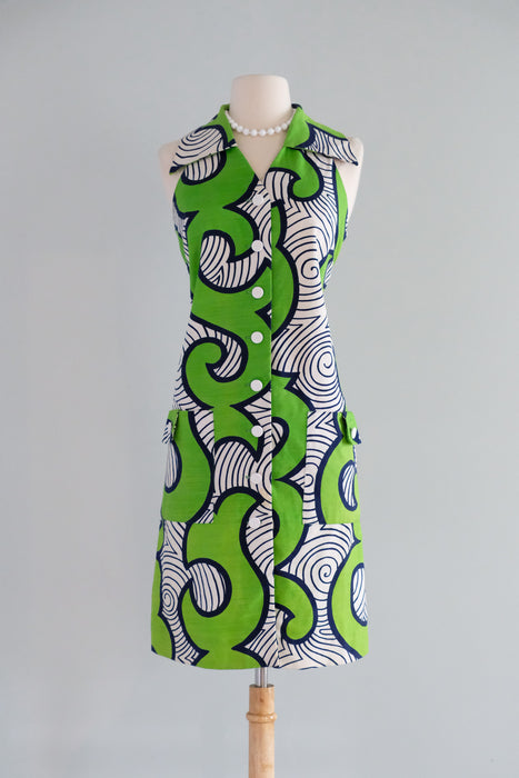 Vintage 1960's Lime Green & Navy Psychedelic Shift Dress by Andrade / S