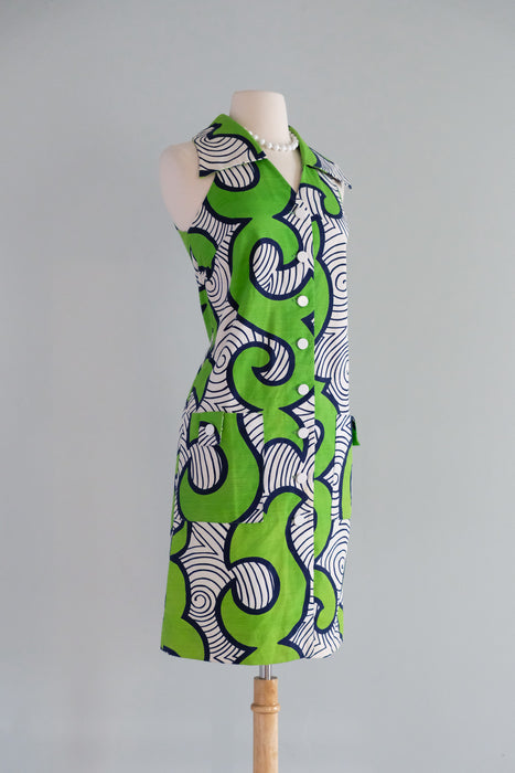 Vintage 1960's Lime Green & Navy Psychedelic Shift Dress by Andrade / S