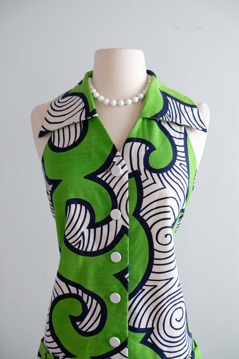 Vintage 1960's Lime Green & Navy Psychedelic Shift Dress by Andrade / S