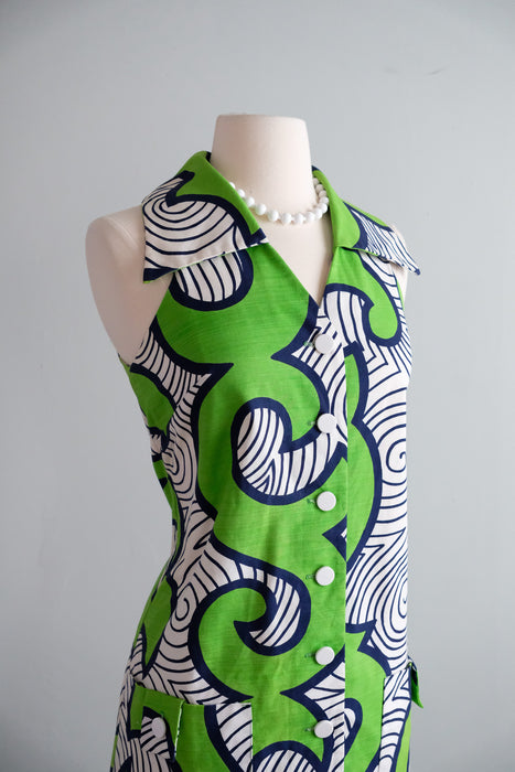 Vintage 1960's Lime Green & Navy Psychedelic Shift Dress by Andrade / S