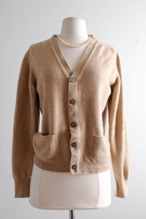 Luxurious 1970’s Beige Cashmere Cardigan Sweater/ Sz M