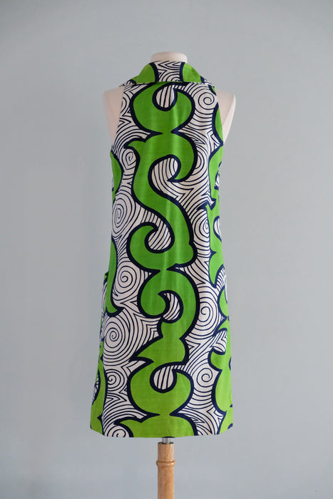 Vintage 1960's Lime Green & Navy Psychedelic Shift Dress by Andrade / S