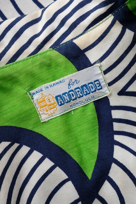 Vintage 1960's Lime Green & Navy Psychedelic Shift Dress by Andrade / S