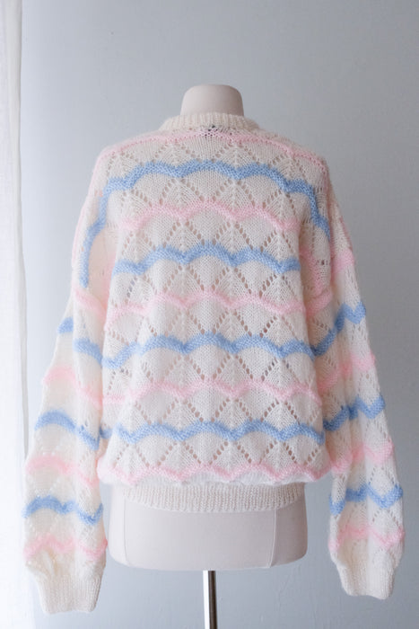 Sweet 1980's Baby Blue & Pink Striped Pullover Sweater/ Sz M