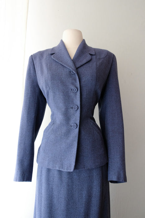 Gorgeous 1940's Violet Blue Wool Gabardine Suit Set  / Sz S