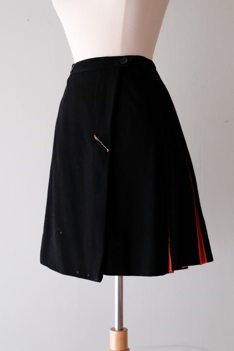 Spooky 1960's Black & Orange Vintage Wool Cheer Skirt  / Sz S