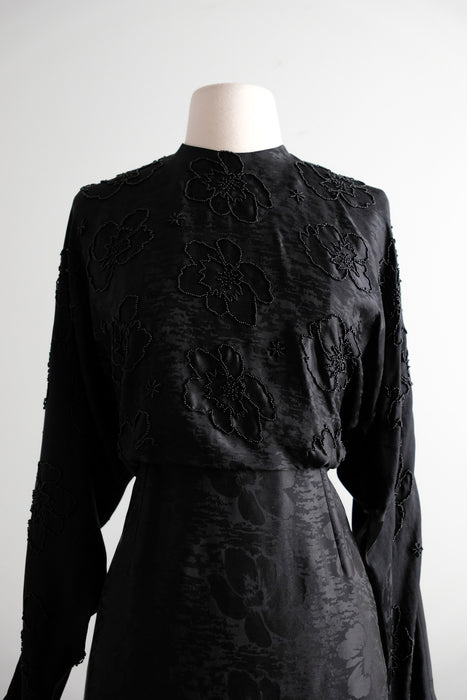 1980's Exquisite Black Cocktail Dress with Peek-a-Boo Back / Sz M