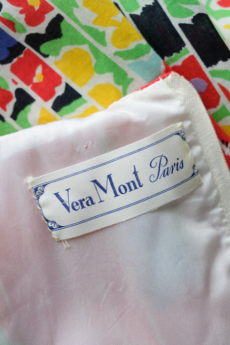 Vintage 1970's Bold Poppy Print Cotton Gown by Vera Mont Paris / S