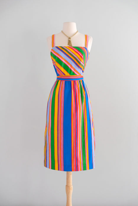 Vintage 1970’s Rainbow Stripe Cotton Dress by Lanz / S