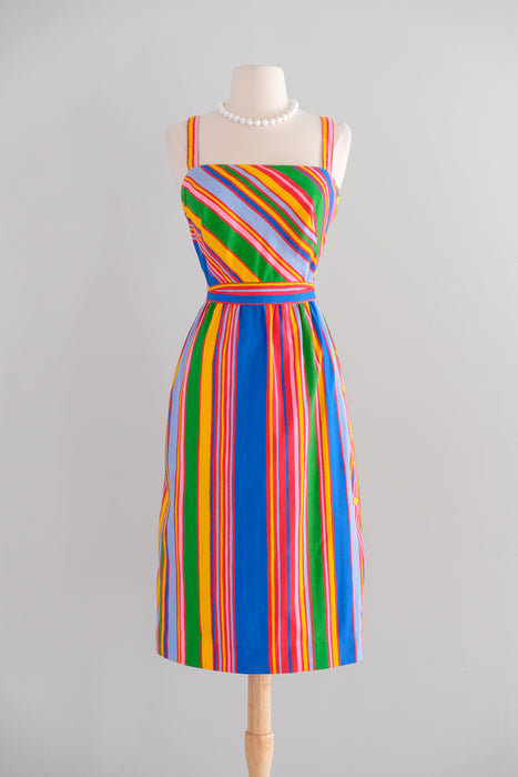 Vintage 1970’s Rainbow Stripe Cotton Dress by Lanz / S