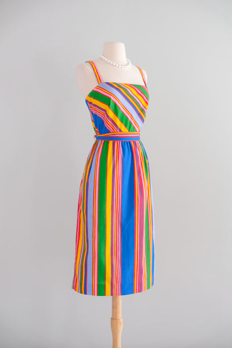 Vintage 1970’s Rainbow Stripe Cotton Dress by Lanz / S