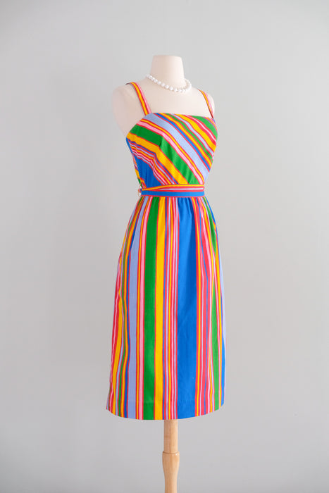 Vintage 1970’s Rainbow Stripe Cotton Dress by Lanz / S