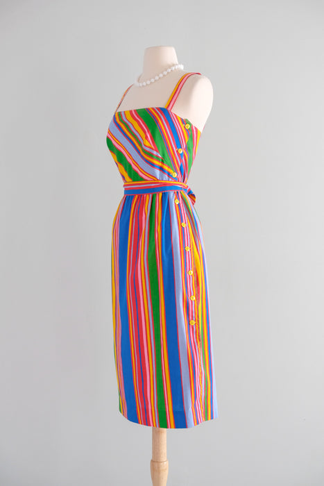 Vintage 1970’s Rainbow Stripe Cotton Dress by Lanz / S