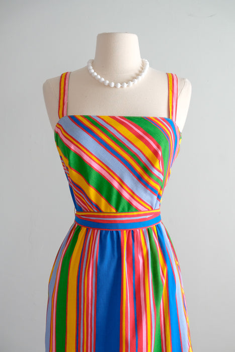 Vintage 1970’s Rainbow Stripe Cotton Dress by Lanz / S