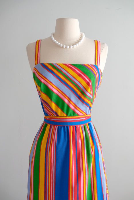 Vintage 1970’s Rainbow Stripe Cotton Dress by Lanz / S