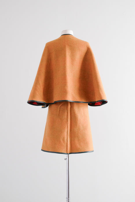 Incredible 1960's Three Piece Reversible Cape & Skirt Set / S