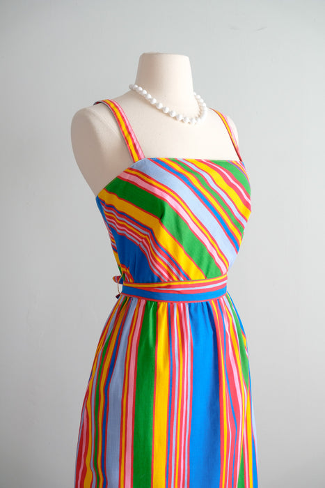 Vintage 1970’s Rainbow Stripe Cotton Dress by Lanz / S