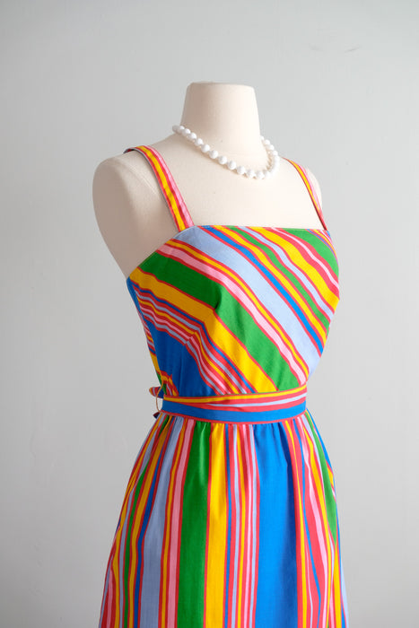 Vintage 1970’s Rainbow Stripe Cotton Dress by Lanz / S