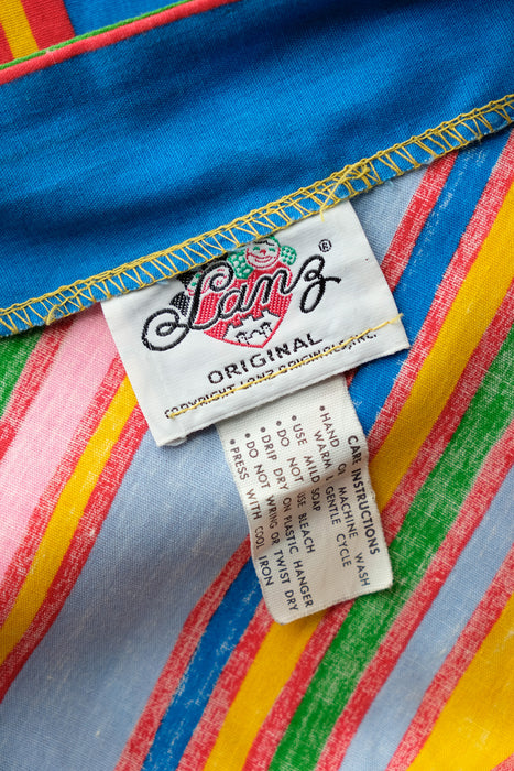 Vintage 1970’s Rainbow Stripe Cotton Dress by Lanz / S