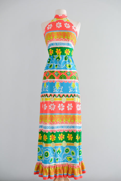 Vintage 1970’s Colorful Striped Floral Gown by Ruth Norman / S