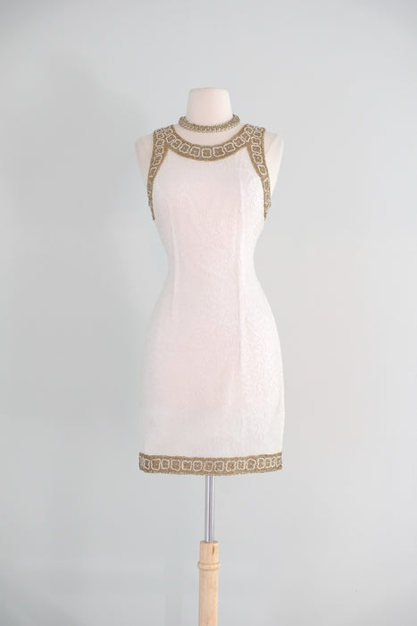 Vintage 1980's Ivory & Gold Beaded Silk Cocktail Dress by Laurence Kaz – Xtabay Vintage Vintage 1980's Ivory & Gold Beaded Silk Cocktail Dress by Laurence Kaz – Xtabay Vintage