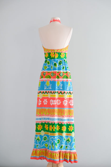 Vintage 1970’s Colorful Striped Floral Gown by Ruth Norman / S