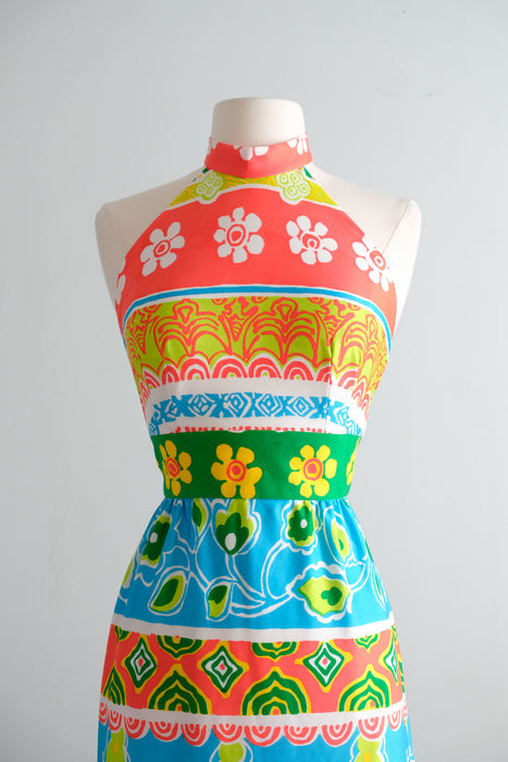Vintage 1970’s Colorful Striped Floral Gown by Ruth Norman / S