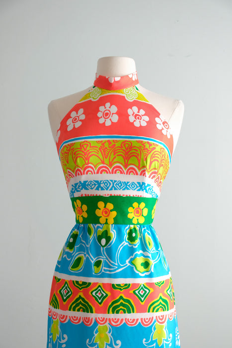 Vintage 1970’s Colorful Striped Floral Gown by Ruth Norman / S