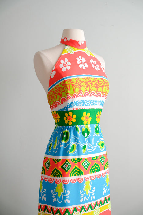 Vintage 1970’s Colorful Striped Floral Gown by Ruth Norman / S