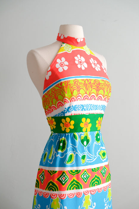 Vintage 1970’s Colorful Striped Floral Gown by Ruth Norman / S