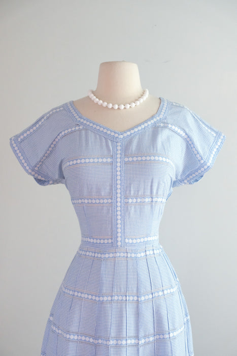 Vintage 1950's Baby Blue Gingham Summer Dress by Anneta / M