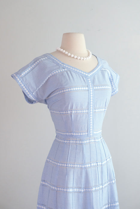 Vintage 1950's Baby Blue Gingham Summer Dress by Anneta / M