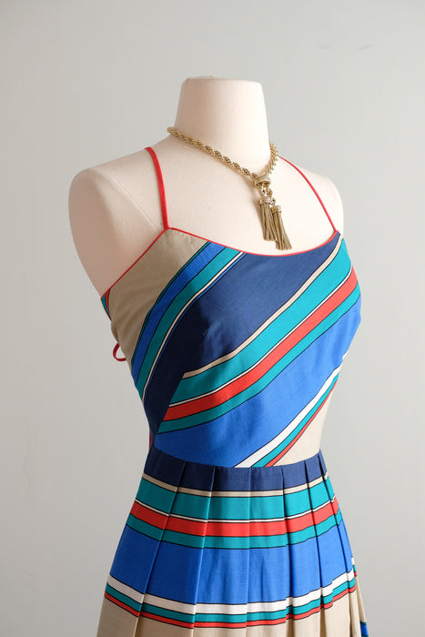 Vintage 1980s Nautical Striped Dress with Open Back by Lanz / S