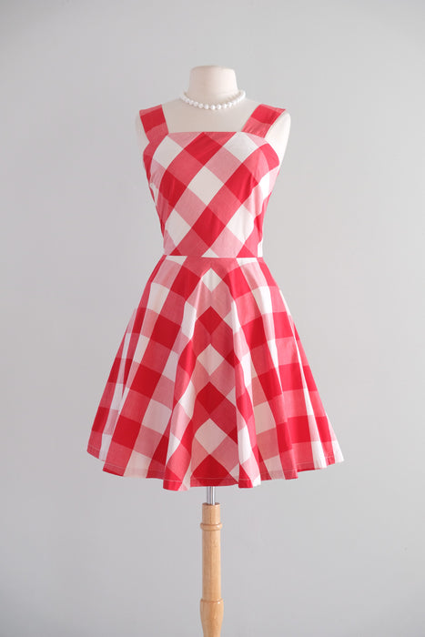 Vintage 1960’s Red and Ivory Gingham Cotton Dress by Dorthy Cox / M