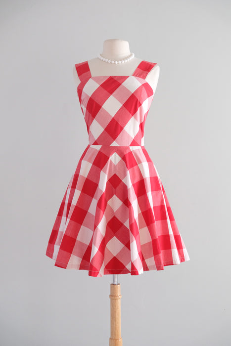 Vintage 1960’s Red and Ivory Gingham Cotton Dress by Dorthy Cox / M