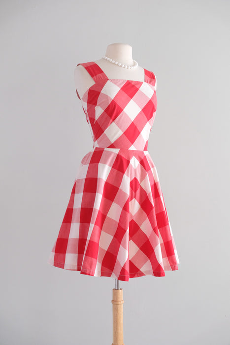 Vintage 1960’s Red and Ivory Gingham Cotton Dress by Dorthy Cox / M