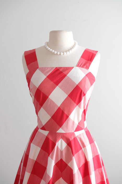 Vintage 1960’s Red and Ivory Gingham Cotton Dress by Dorthy Cox / M