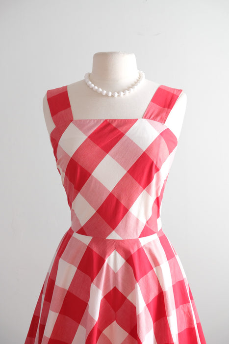 Vintage 1960’s Red and Ivory Gingham Cotton Dress by Dorthy Cox / M