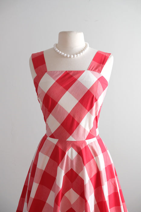 Vintage 1960’s Red and Ivory Gingham Cotton Dress by Dorthy Cox / M