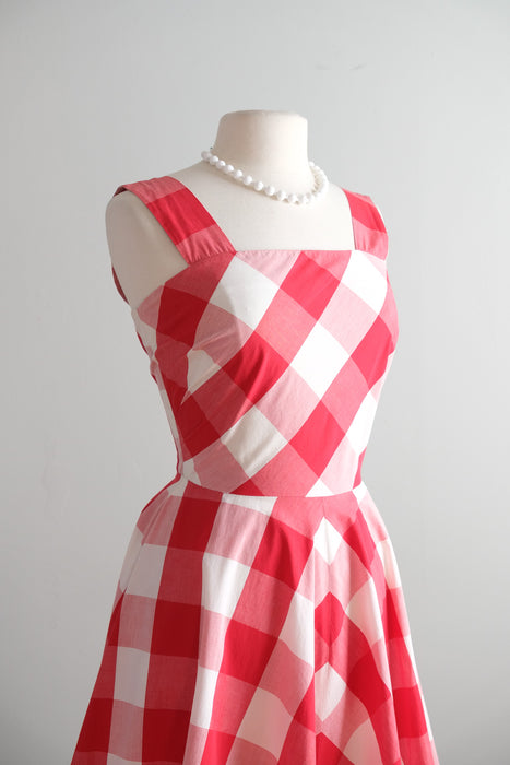 Vintage 1960’s Red and Ivory Gingham Cotton Dress by Dorthy Cox / M