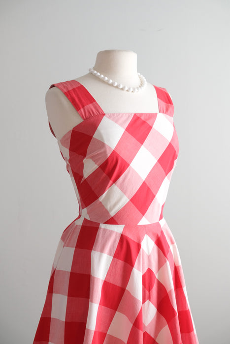 Vintage 1960’s Red and Ivory Gingham Cotton Dress by Dorthy Cox / M