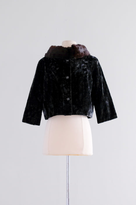 Lavish 1960's Crushed Velvet & Fur Cropped Evening Jacket  / Sz M
