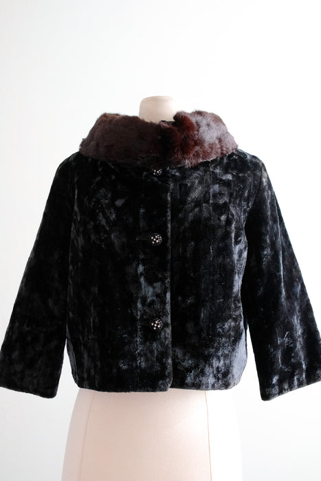 Lavish 1960's Crushed Velvet & Fur Cropped Evening Jacket  / Sz M