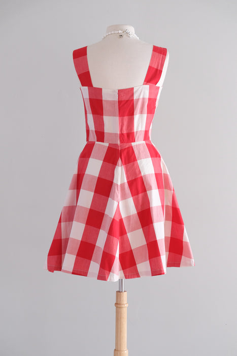 Vintage 1960’s Red and Ivory Gingham Cotton Dress by Dorthy Cox / M