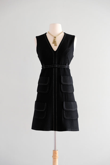 Vintage 1960’s Black Linen Mod Shift Dress by Howard Wolf / S