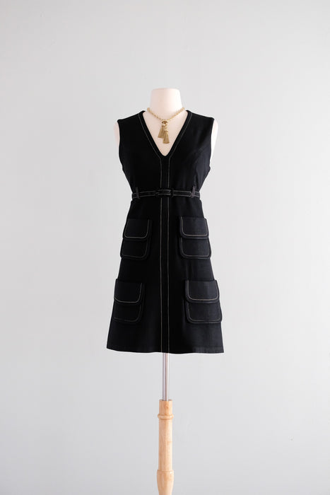 Vintage 1960’s Black Linen Mod Shift Dress by Howard Wolf / S