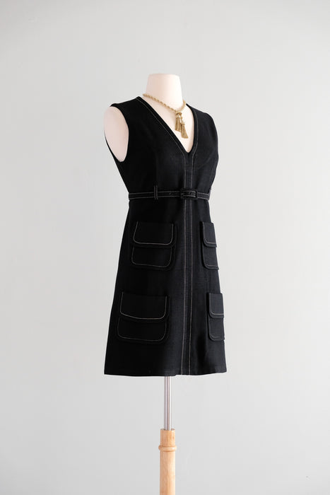 Vintage 1960’s Black Linen Mod Shift Dress by Howard Wolf / S